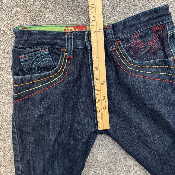 Jinzu Denim Jeans Boys 16 Straight Leg Blue Multicolor Stitch Graffiti Pockets - Picture 4 of 9